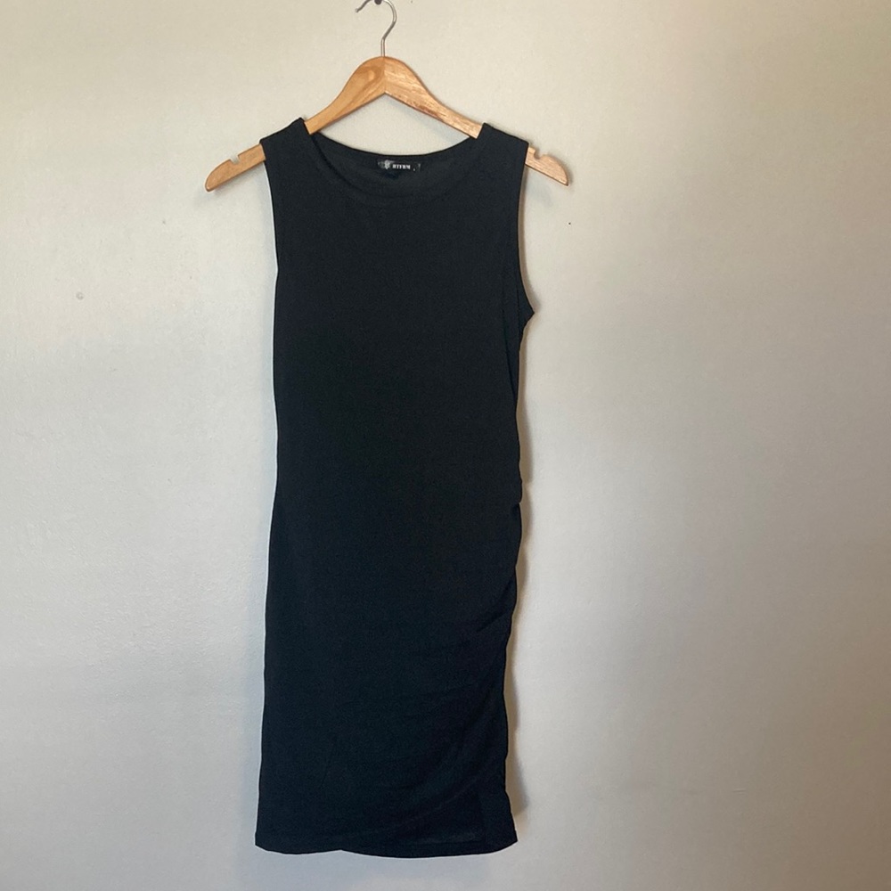 Sleeveless black cotton fitted side synched dress size small